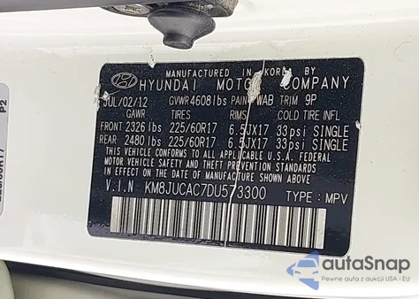 2013 Hyundai Tucson Gls из США, поврежденный, VIN KM8JUCAC7DU573300